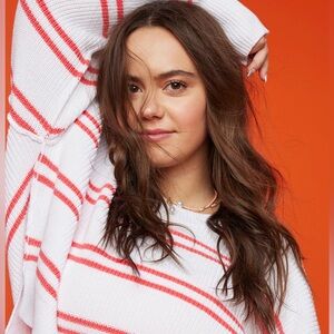 AERIE White Striped Cropped Sweater